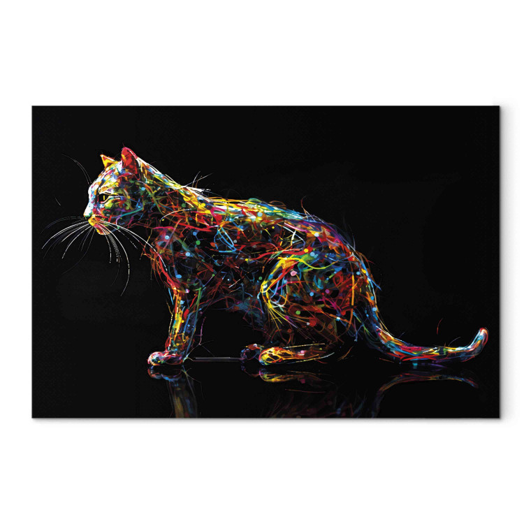 Canvas Colorful Animal - Composition With a Cat Waiting for a Mouse on a Black Background 159519