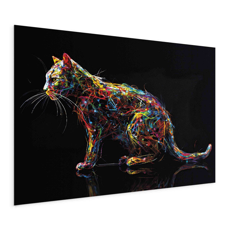 Canvas Colorful Animal - Composition With a Cat Waiting for a Mouse on a Black Background 159519 additionalImage 2