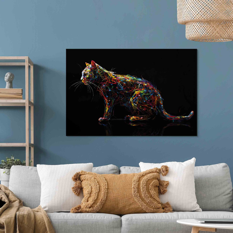 Canvas Colorful Animal - Composition With a Cat Waiting for a Mouse on a Black Background 159519 additionalImage 9