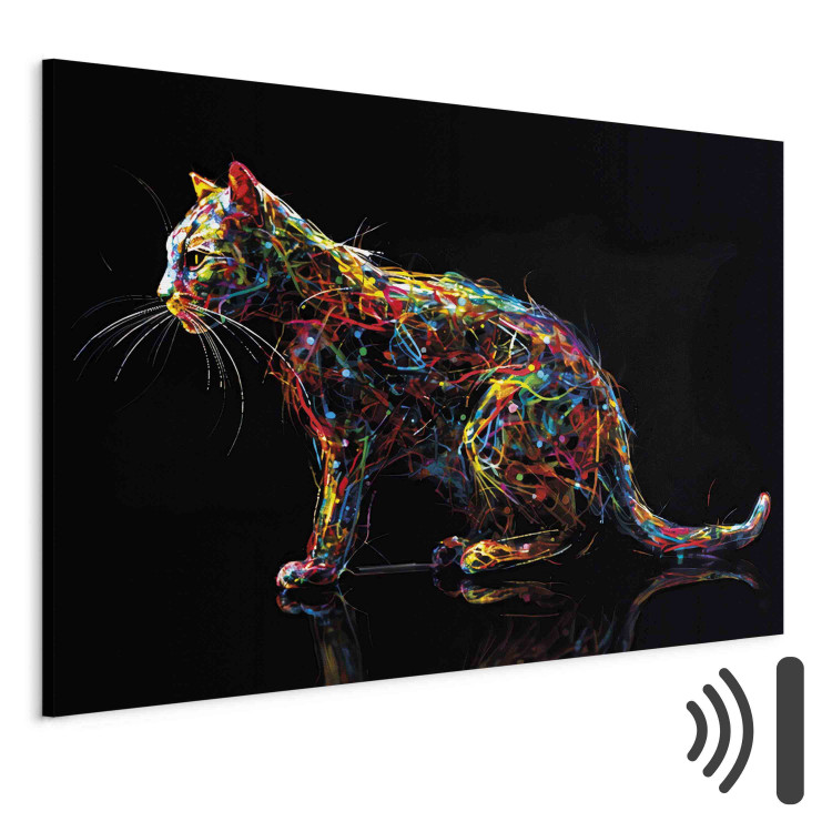 Canvas Colorful Animal - Composition With a Cat Waiting for a Mouse on a Black Background 159519 additionalImage 8