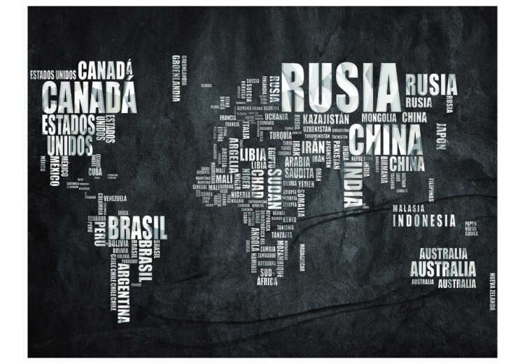 Photo Wallpaper Gray and Black Continents - World Map with Spanish Text 60019 additionalImage 1