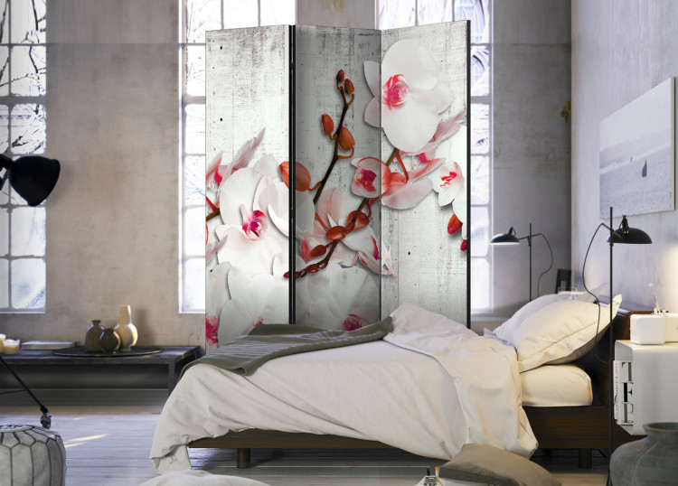 Room Divider Screen Concrete Orchid - white orchid flower on a concrete texture background 95319 additionalImage 2