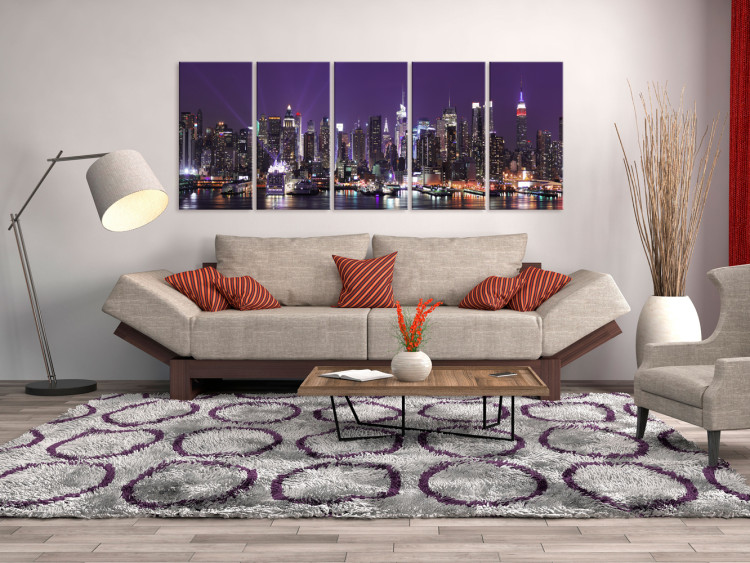Canvas Print New York: Skyscrapers (5-piece) - Skyscrapers and Ocean at Night 98219 additionalImage 3