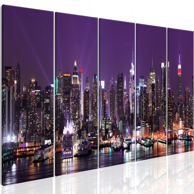 Canvas Print New York: Skyscrapers (5-piece) - Skyscrapers and Ocean at Night 98219 additionalImage 2