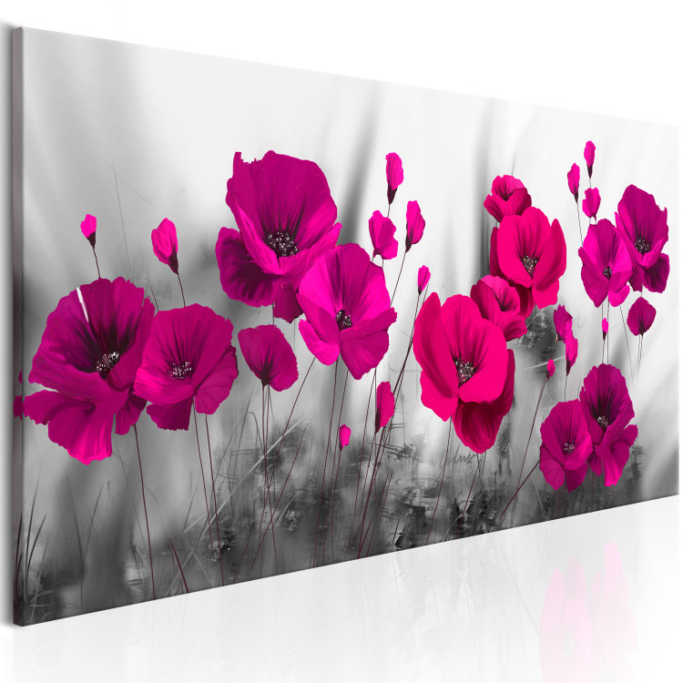Canvas Art Print Amaranth Poppies (1-piece) - Gray Composition with Pink Field Flowers 98619 additionalImage 2