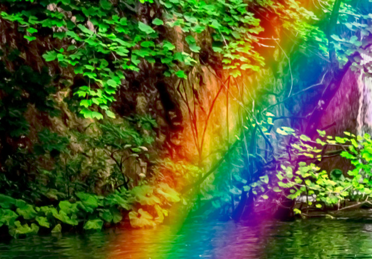 Canvas Rainbow Time (5-part) Wide - Colorful Rainbow over Waterfall 107229 additionalImage 4