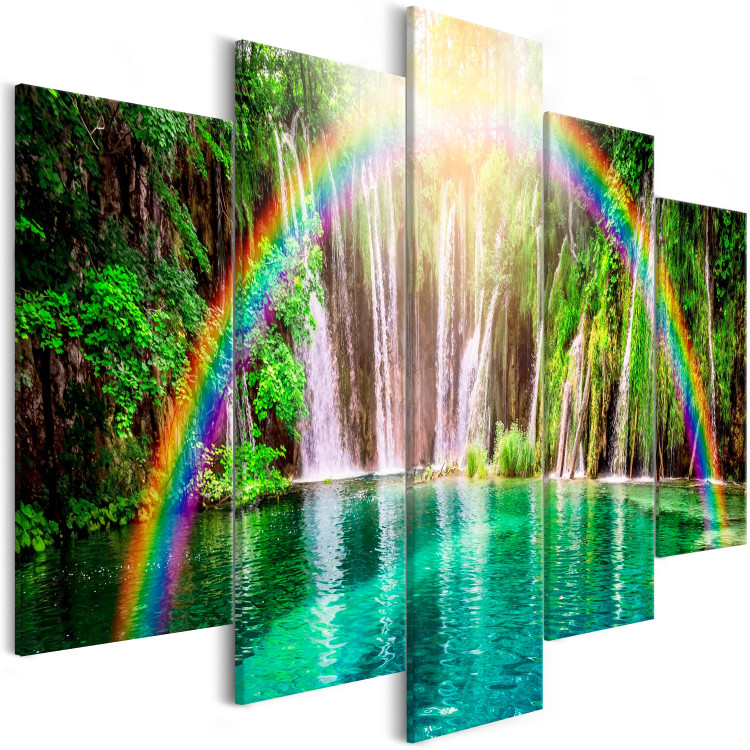 Canvas Rainbow Time (5-part) Wide - Colorful Rainbow over Waterfall 107229 additionalImage 2