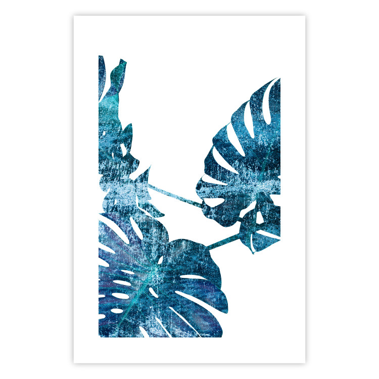 Poster Emerald Monstera - abstract blue leaves on a white background 122329 additionalImage 25