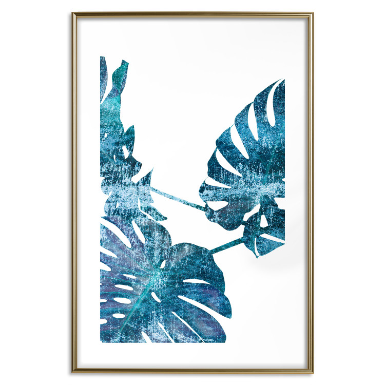 Poster Emerald Monstera - abstract blue leaves on a white background 122329 additionalImage 16