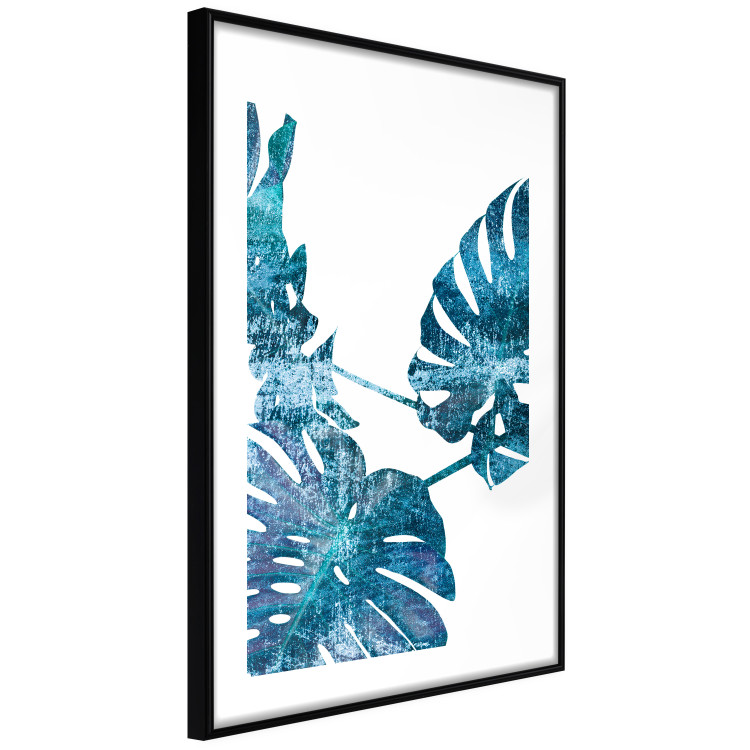Poster Emerald Monstera - abstract blue leaves on a white background 122329 additionalImage 13