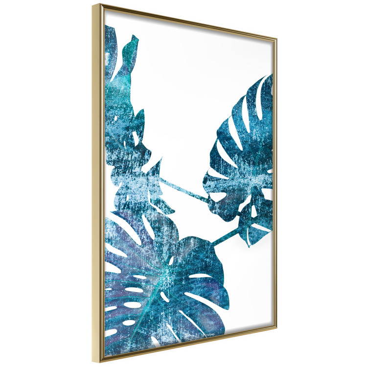 Poster Emerald Monstera - abstract blue leaves on a white background 122329 additionalImage 14
