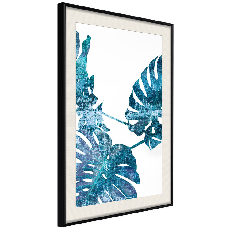 Poster Emerald Monstera - abstract blue leaves on a white background 122329 additionalImage 3