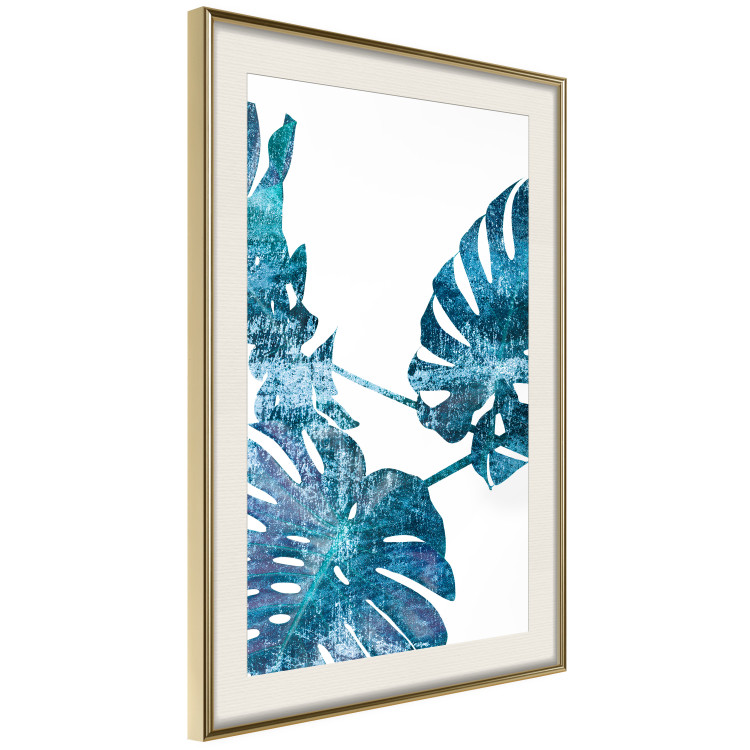 Poster Emerald Monstera - abstract blue leaves on a white background 122329 additionalImage 2