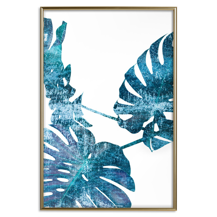 Poster Emerald Monstera - abstract blue leaves on a white background 122329 additionalImage 20