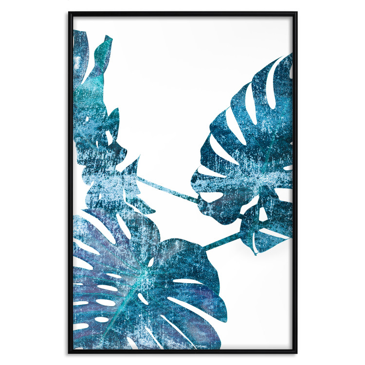 Poster Emerald Monstera - abstract blue leaves on a white background 122329 additionalImage 18