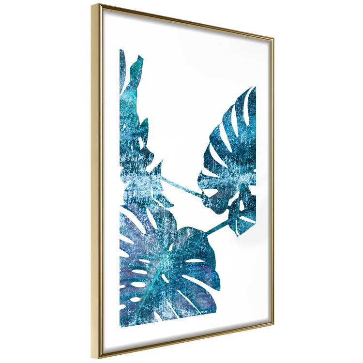 Poster Emerald Monstera - abstract blue leaves on a white background 122329 additionalImage 8