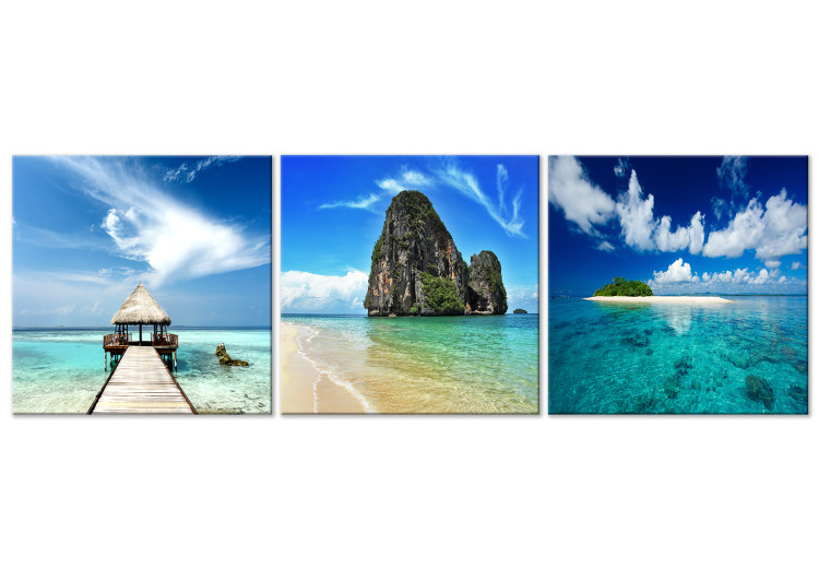 Canvas Print In the Land of Blue (3-part) - Seascape and Golden Beach 122829