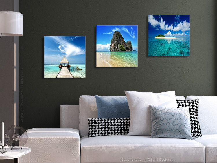 Canvas Print In the Land of Blue (3-part) - Seascape and Golden Beach 122829 additionalImage 3