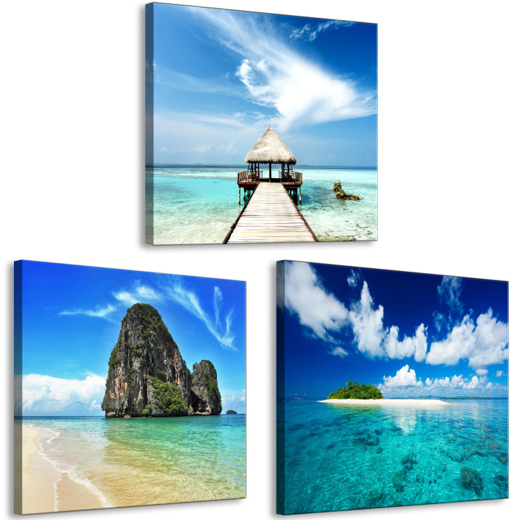 Canvas Print In the Land of Blue (3-part) - Seascape and Golden Beach 122829 additionalImage 2