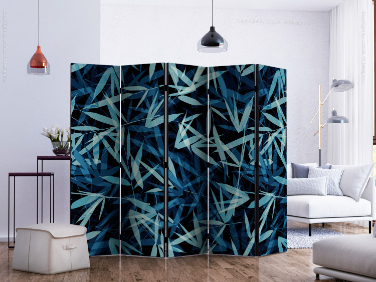 Room Divider Screen Wild Nature at Night II (5-piece) - pattern of green leaves after dark 124029 additionalImage 2