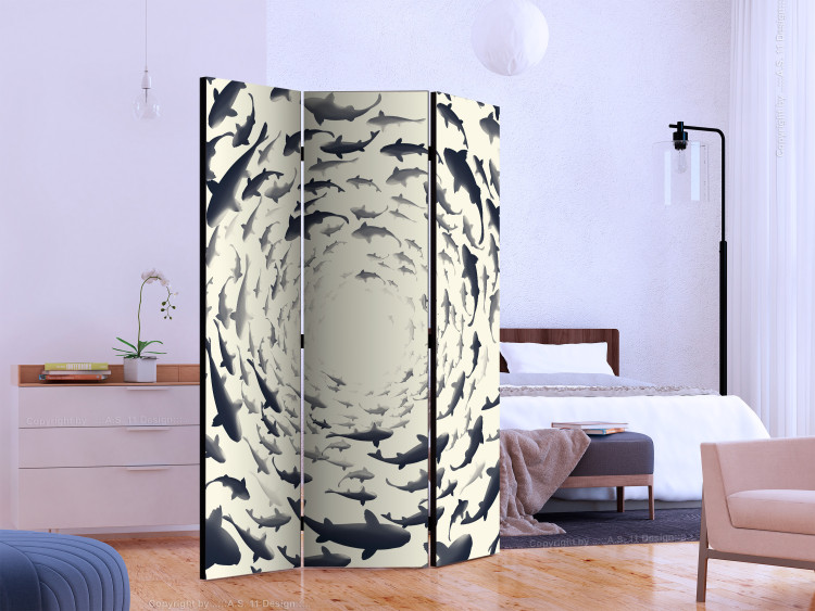 Room Separator Fishy Whirl (3-piece) - swirl of marine animals on a light background 124129 additionalImage 2