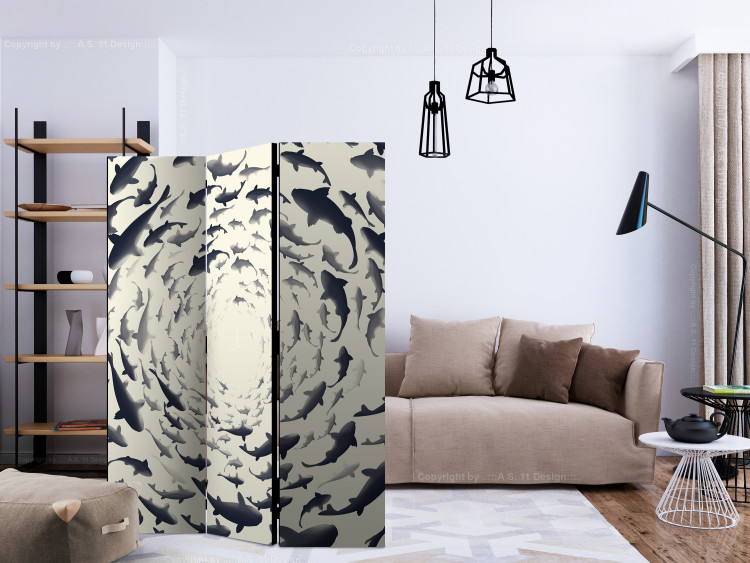Room Separator Fishy Whirl (3-piece) - swirl of marine animals on a light background 124129 additionalImage 4