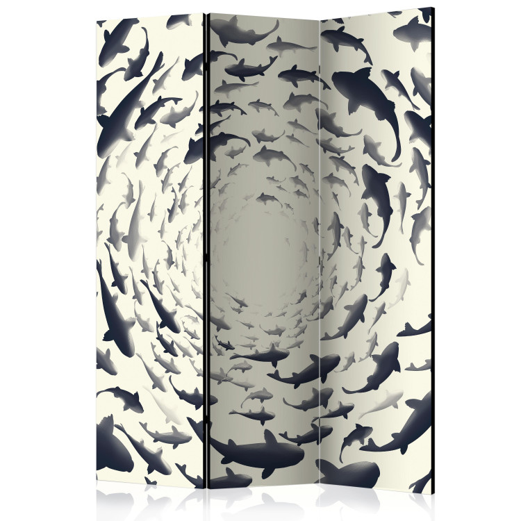 Room Separator Fishy Whirl (3-piece) - swirl of marine animals on a light background 124129