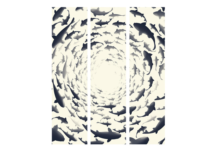 Room Separator Fishy Whirl (3-piece) - swirl of marine animals on a light background 124129 additionalImage 3