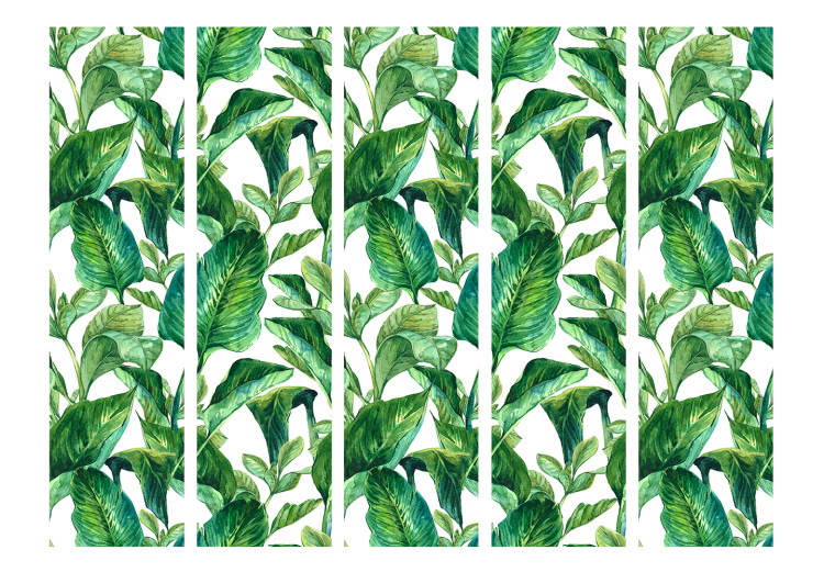 Room Divider Screen Tropical Paradise II (5-piece) - exotic leaves on a white background 124329 additionalImage 3