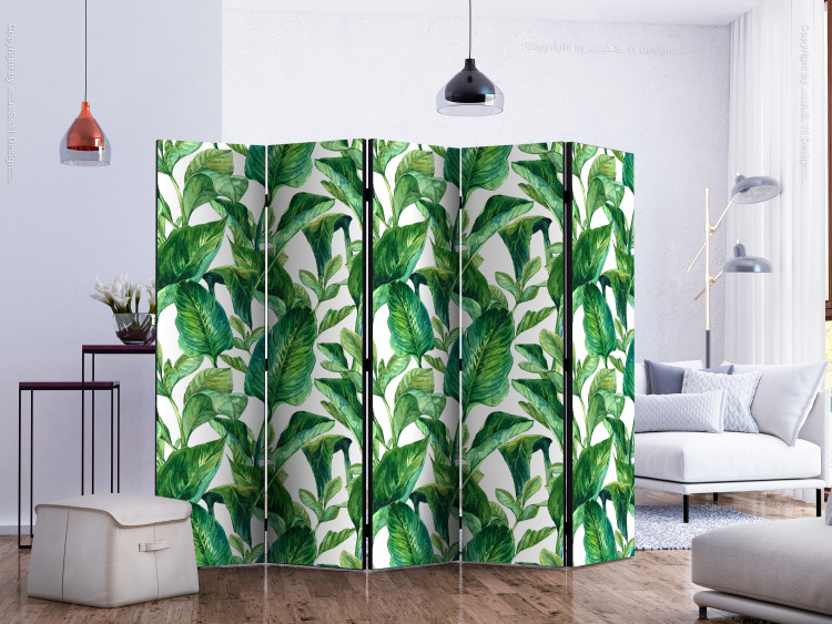 Room Divider Screen Tropical Paradise II (5-piece) - exotic leaves on a white background 124329 additionalImage 2