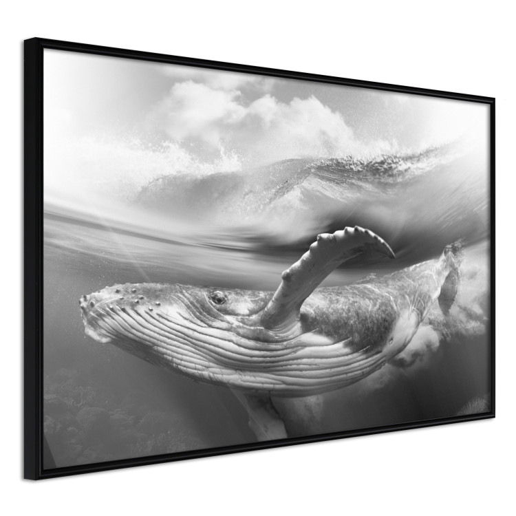 Wall Poster Black and White Whale - maritime landscape with a whale against waves 126829 additionalImage 13