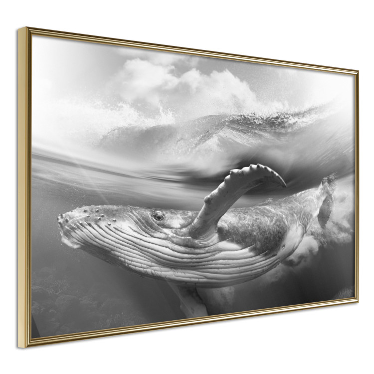 Wall Poster Black and White Whale - maritime landscape with a whale against waves 126829 additionalImage 14