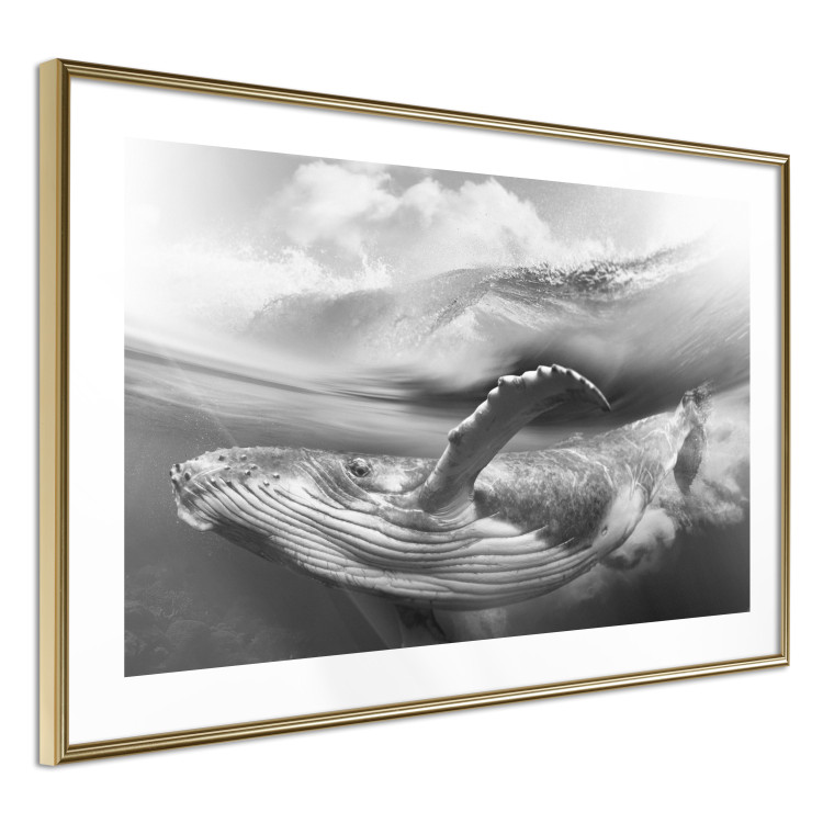 Wall Poster Black and White Whale - maritime landscape with a whale against waves 126829 additionalImage 9