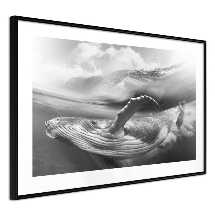 Wall Poster Black and White Whale - maritime landscape with a whale against waves 126829 additionalImage 8
