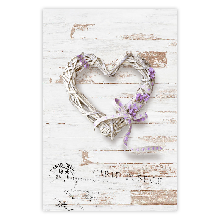 Poster Intertwined Message - decorative heart on light wooden background 128029