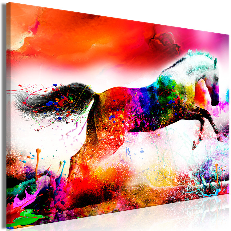 Canvas Art Print Merry Stallion (1-part) wide - abstract colorful animal 129529 additionalImage 2