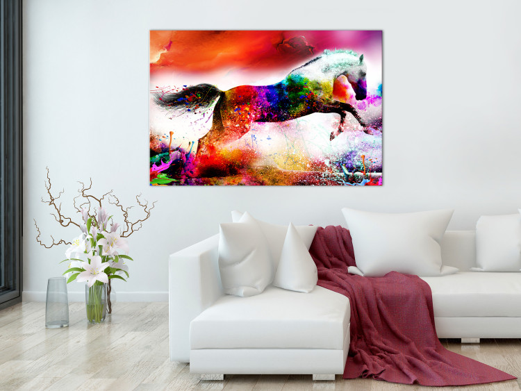 Canvas Art Print Merry Stallion (1-part) wide - abstract colorful animal 129529 additionalImage 3