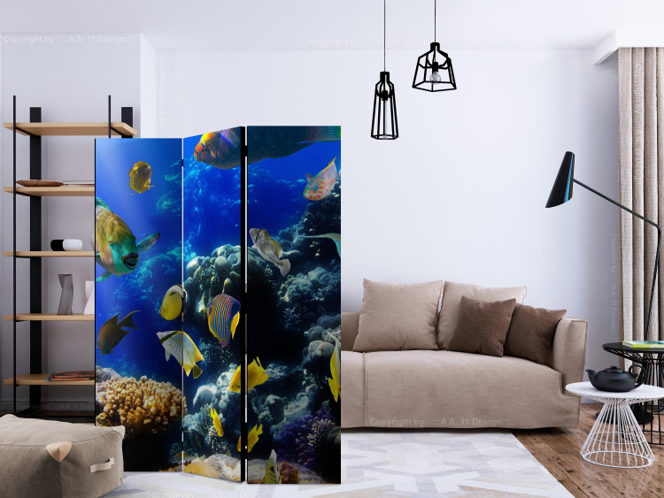 Folding Screen Underwater Adventure (3-piece) - colorful fish against deep-sea backdrop 132629 additionalImage 4