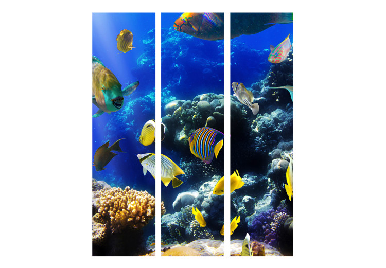 Folding Screen Underwater Adventure (3-piece) - colorful fish against deep-sea backdrop 132629 additionalImage 3