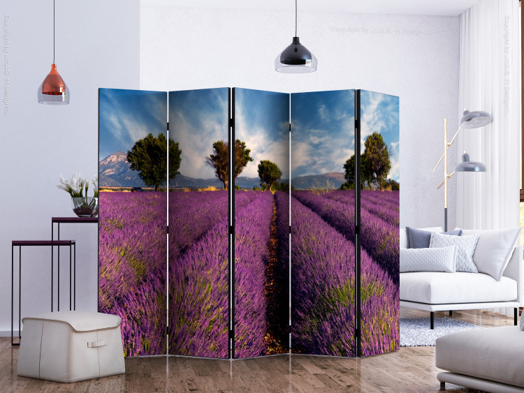 Room Divider Screen Lavender Field in Provence II (5-piece) - purple lavender fields 132929 additionalImage 2