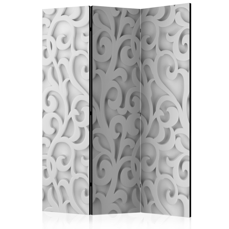Room Separator White Ornament (3-piece) - bright abstraction with a floral motif 133029