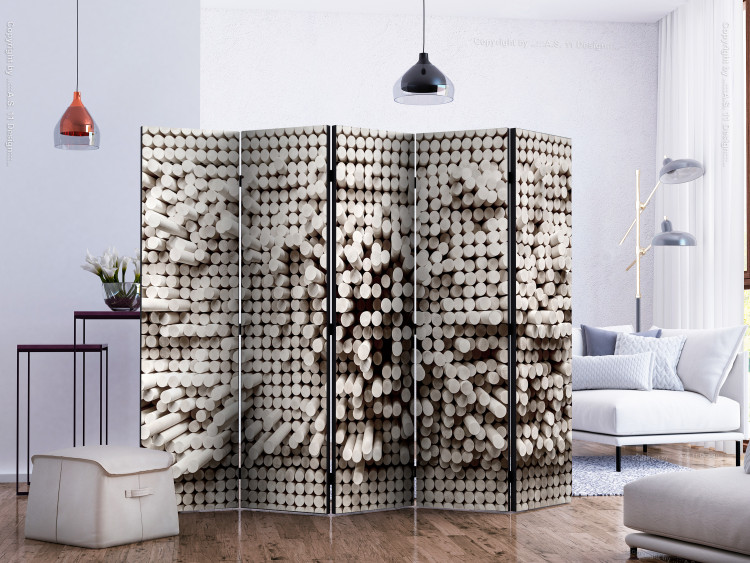 Folding Screen White Fortress II (5-piece) - geometric background in 3D circles 133529 additionalImage 2
