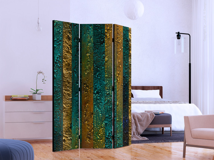 Room Divider Treasures of Atlantis - turquoise-gold texture in abstract stripes 133629 additionalImage 2