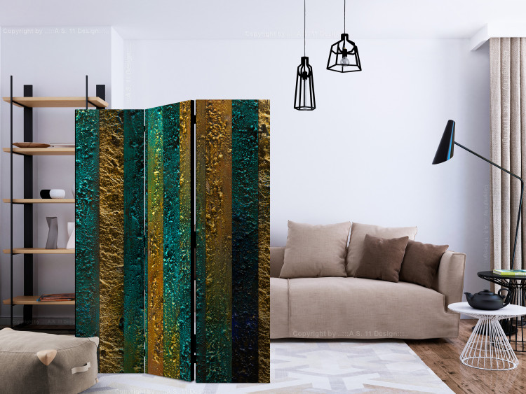 Room Divider Treasures of Atlantis - turquoise-gold texture in abstract stripes 133629 additionalImage 4
