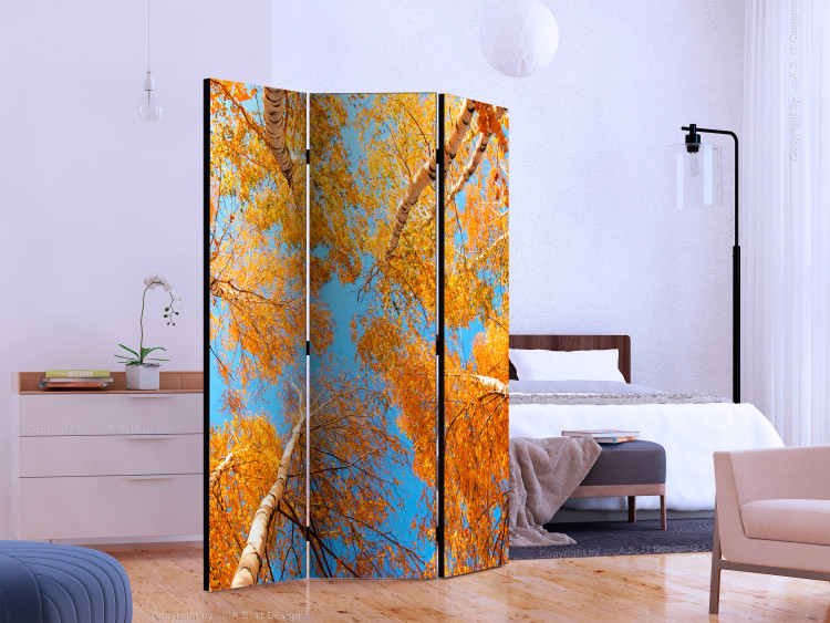 Room Divider Screen Autumn Tree Crowns (3-piece) - orange leaves against the sky 134129 additionalImage 2