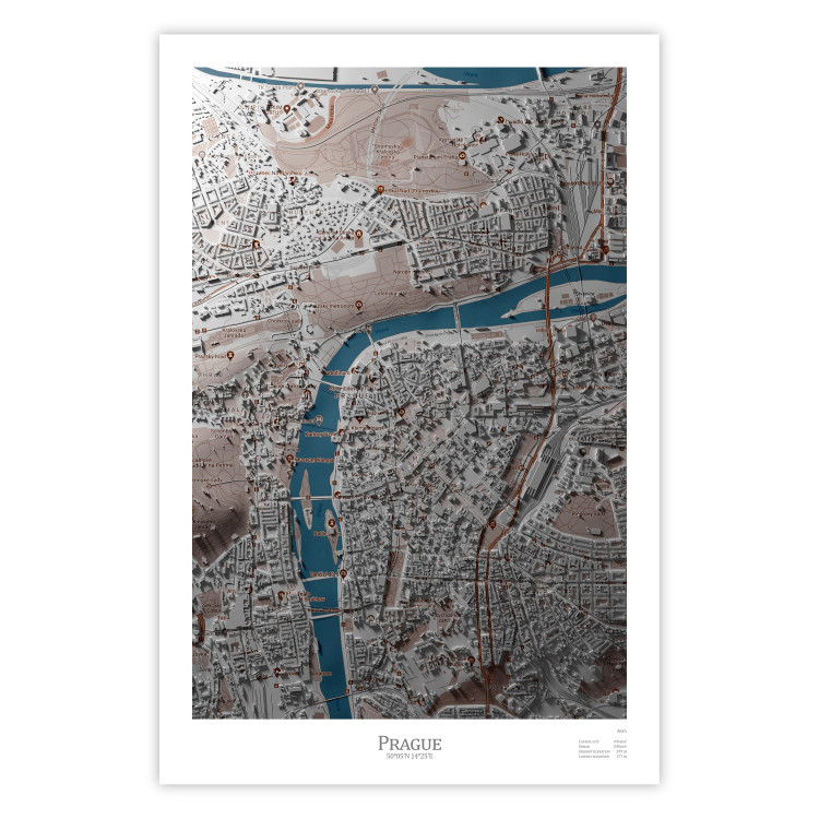 Wall Poster Prague Layout - colorful composition of a city map shown from bird's-eye view 134829