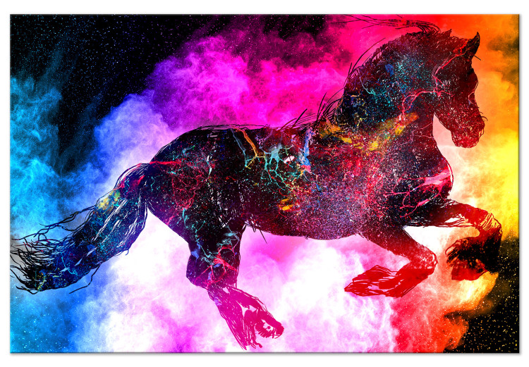 Canvas Print Colorful Mist (1-piece) Wide - abstract futuristic horse 135229