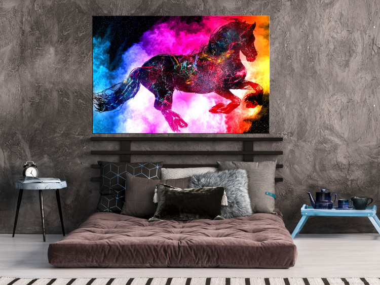 Canvas Print Colorful Mist (1-piece) Wide - abstract futuristic horse 135229 additionalImage 3