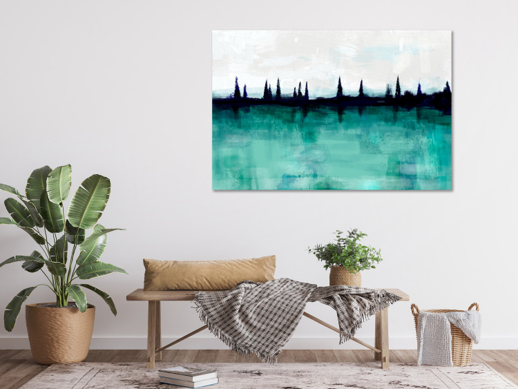 Canvas Print Forest and lake - landscape with blurry water and distant trees 135429 additionalImage 3