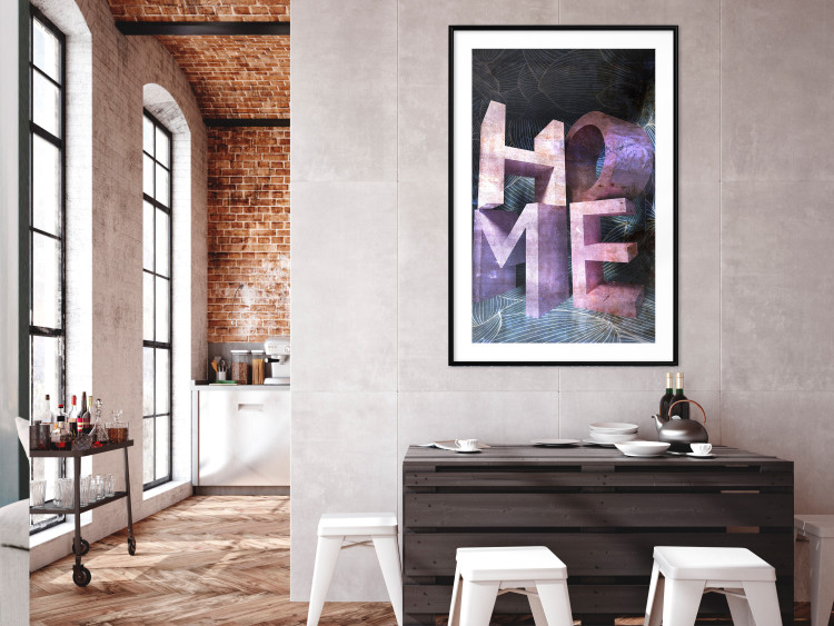 Poster Home in Violets - violet 3D text on an abstract background 135729 additionalImage 3